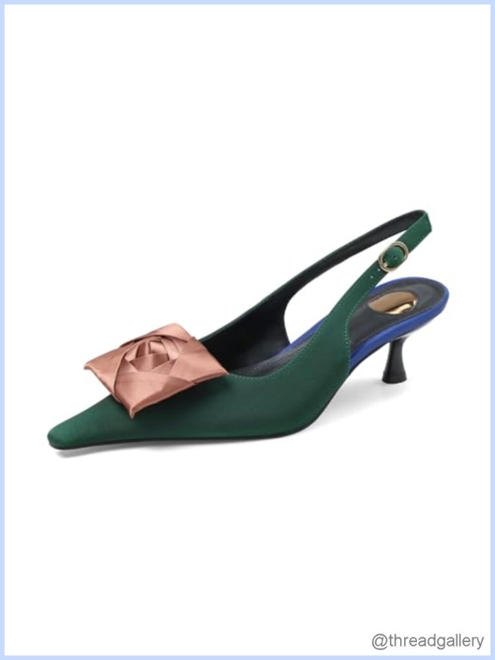 Satin Slingback Kitten Heels Pointed Toe Floral Dressy Pumps